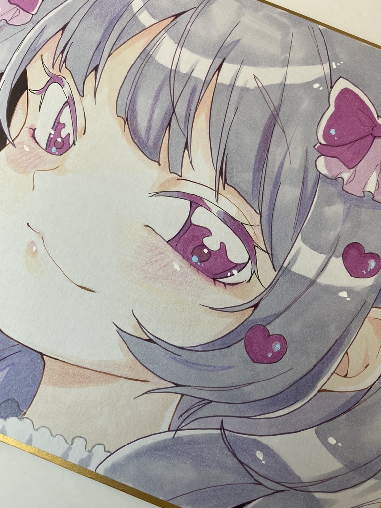 紫リボンの女の子💜|手描き色紙