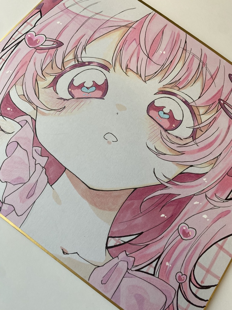 ふわふわピンクで溢れた女の子|手描き色紙