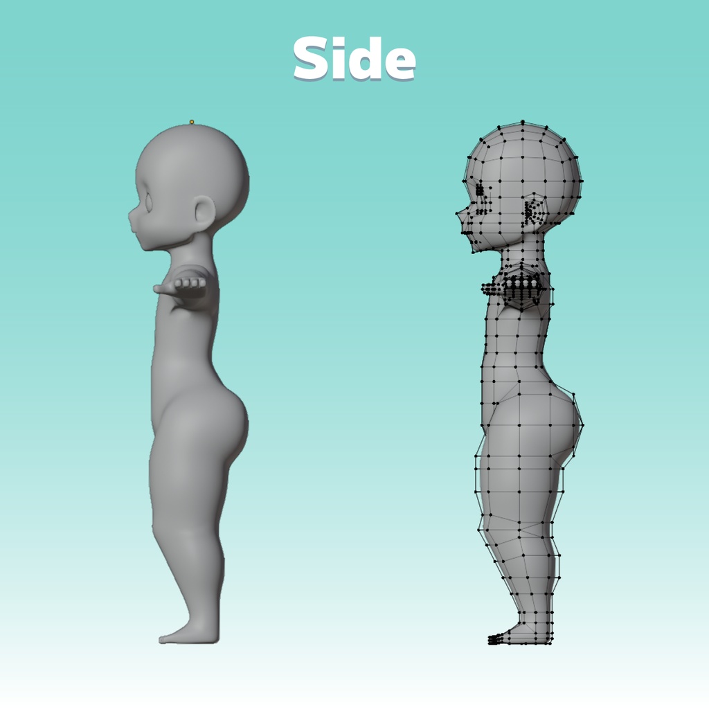 Blender 3D キャラクター ローポリ 素体 140cm 4頭身 試作にくどろいど ver1.00