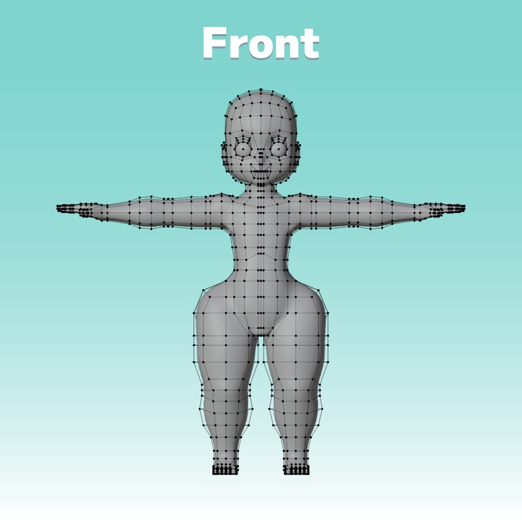 Blender 3D キャラクター ローポリ 素体 140cm 4頭身 試作にくどろいど ver1.00