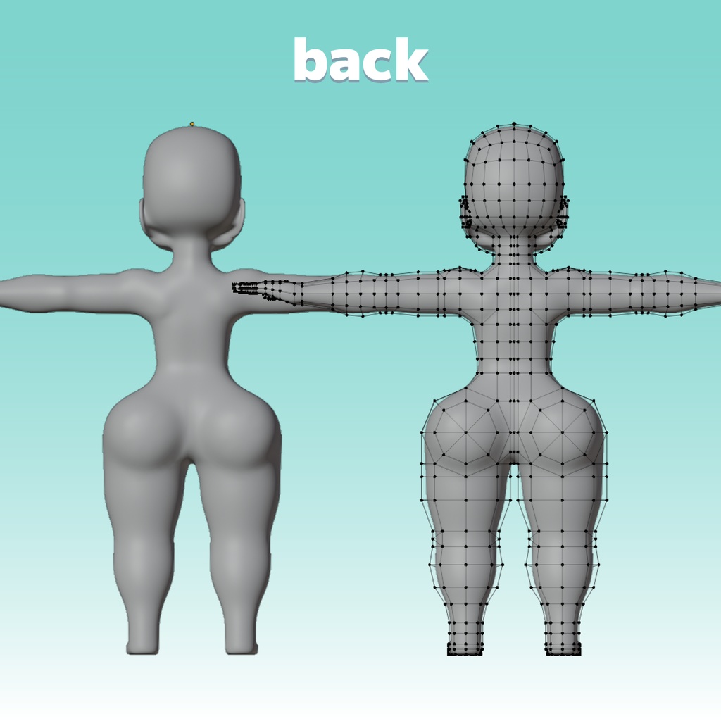 Blender 3D キャラクター ローポリ 素体 140cm 4頭身 試作にくどろいど ver1.00