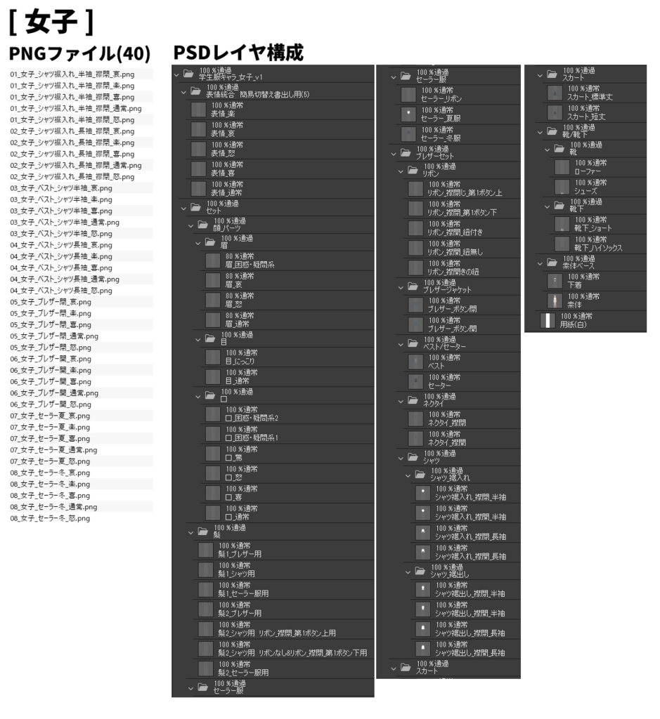 【立ち絵素材】学生キャラ3体セット(男子・女子・中性)