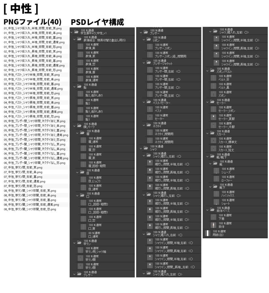 【立ち絵素材】学生キャラ3体セット(男子・女子・中性)