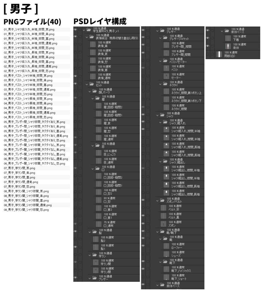 【立ち絵素材】学生キャラ3体セット(男子・女子・中性)