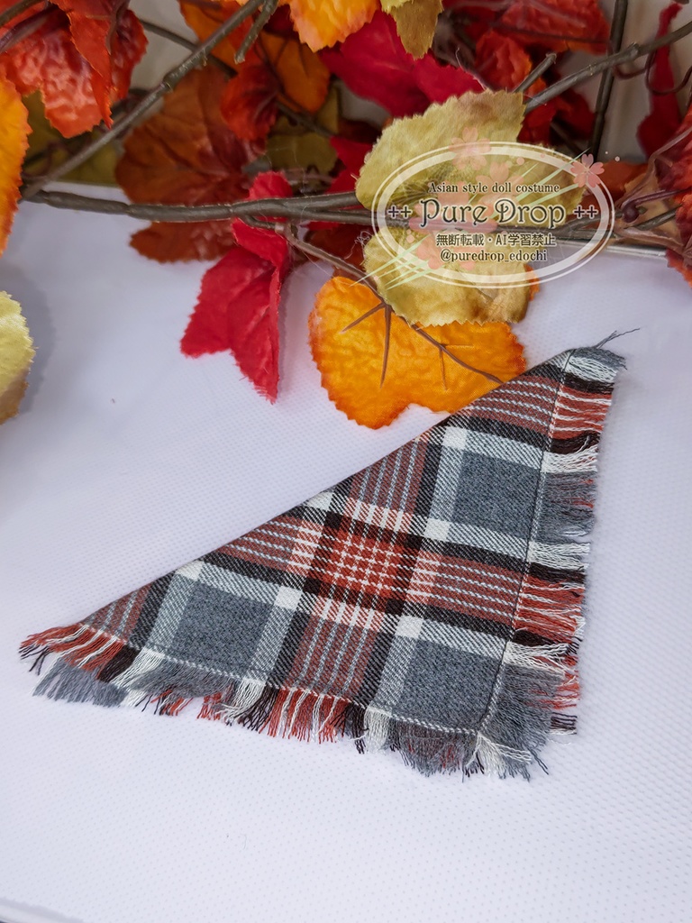 ■1/12サイズ ストール チェック柄 赤×グレー (創彩少女庭園・ドレスアップボディMで着用確認)