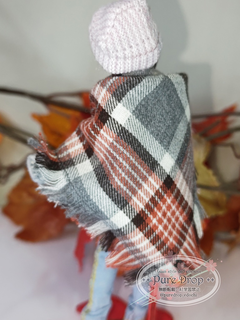 ■1/12サイズ ストール チェック柄 赤×グレー (創彩少女庭園・ドレスアップボディMで着用確認)