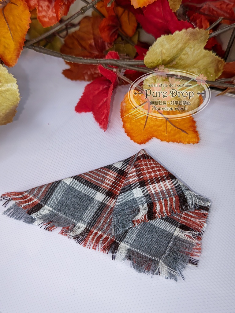 ■1/12サイズ ストール チェック柄 赤×グレー (創彩少女庭園・ドレスアップボディMで着用確認)