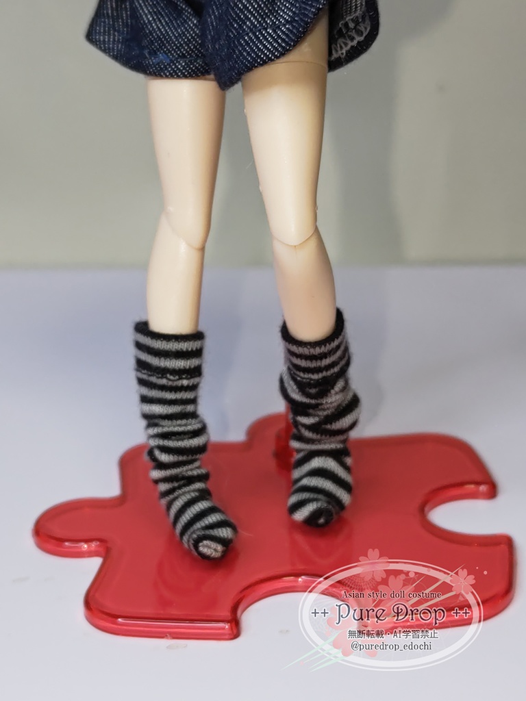 1/12 1/10 サイズ ニーハイソックス・ボーダー柄 (創彩少女庭園ドレスアップL・Sボディで確認)
