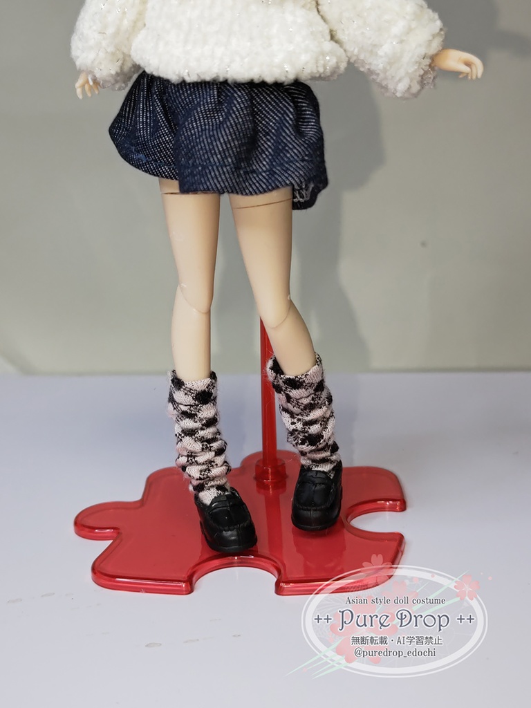 1/12 1/10 サイズ ニーハイソックス・バイアスチェック ピンク&ブラック (創彩少女庭園ドレスアップL・Sボディで確認)