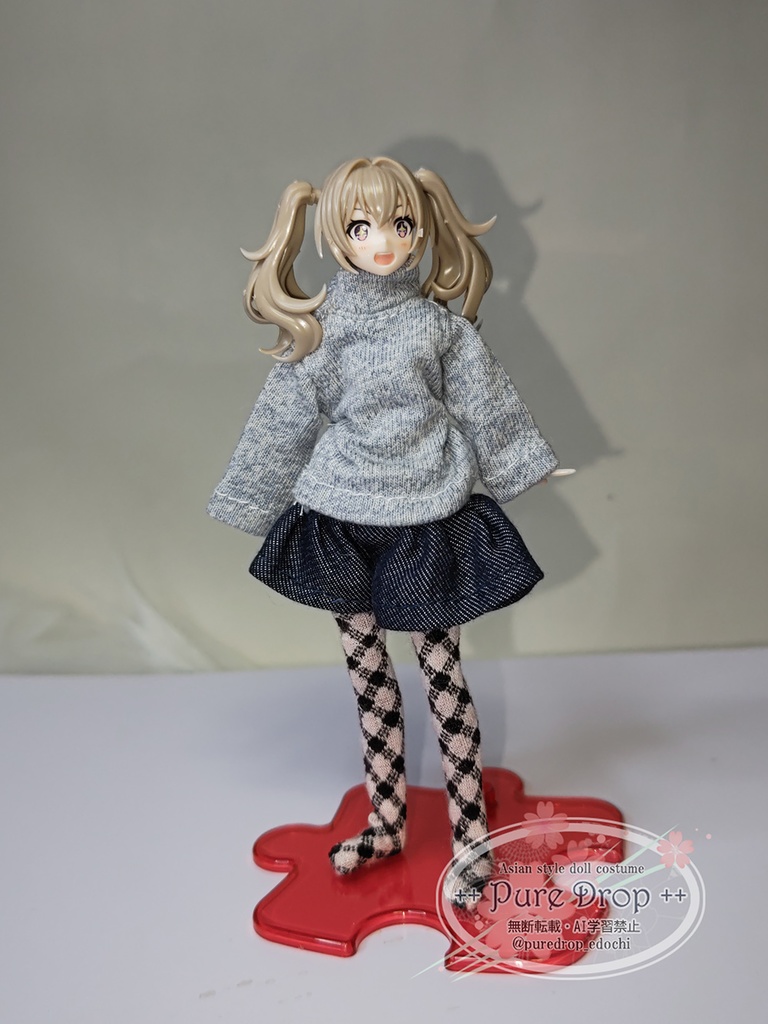 1/12 1/10 サイズ ニーハイソックス・バイアスチェック ピンク&ブラック (創彩少女庭園ドレスアップL・Sボディで確認)