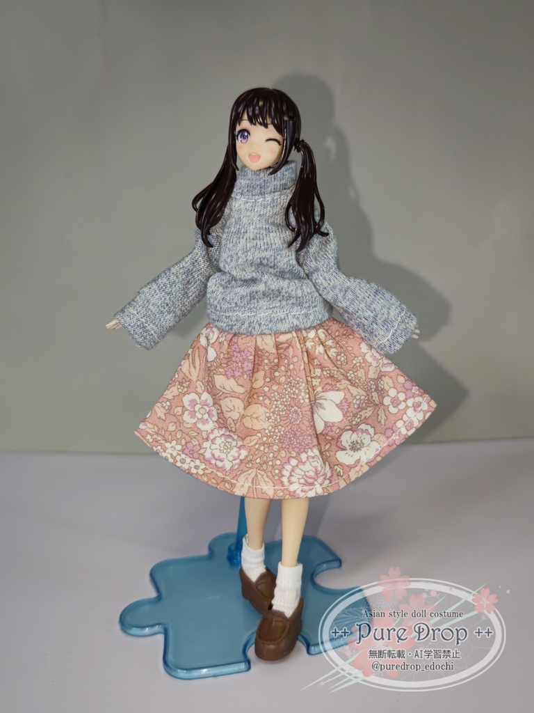 1/12 1/10 Aラインギャザースカート　ピンク　花(創彩少女庭園Mボディ確認