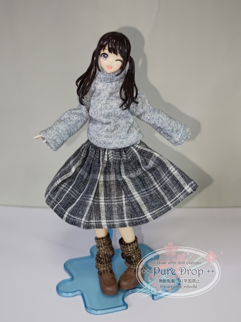 1/12 1/10 Aラインギャザースカート　紺チェック　(創彩少女庭園Mボディ確認