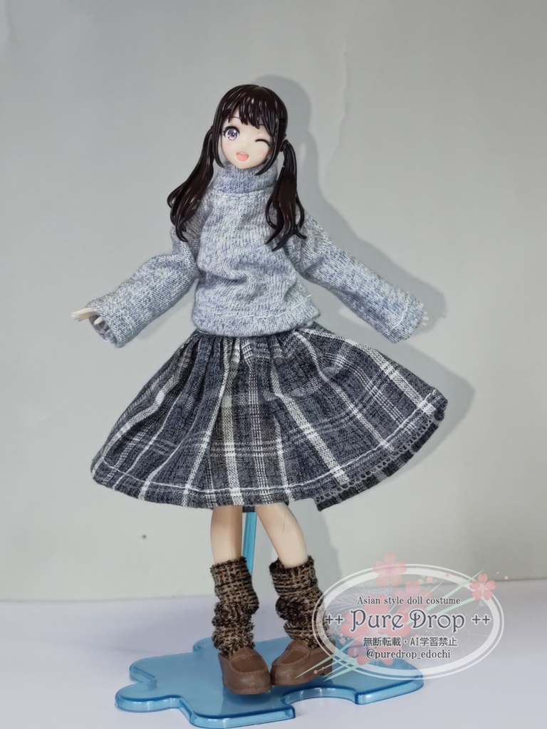 1/12 1/10 Aラインギャザースカート 紺チェック (創彩少女庭園Mボディ確認