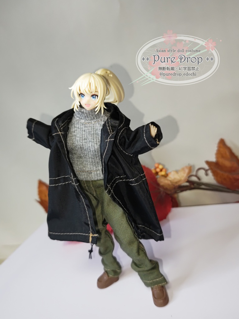 1/10 1/12 ブラックモッズコート (創彩少女庭園ドレスアップボディL・M確認)