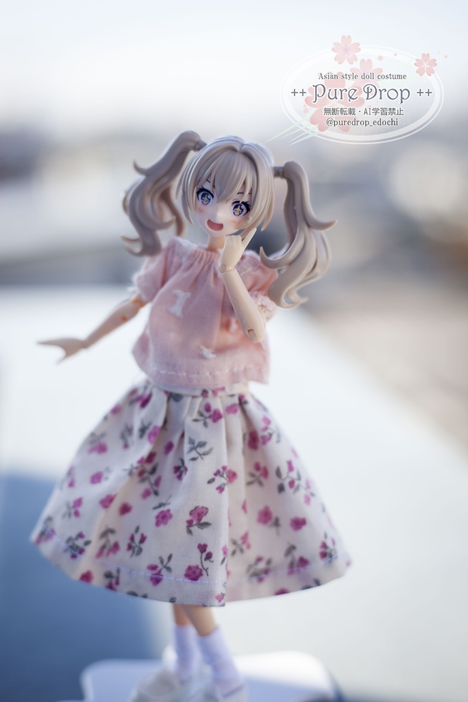 1/12 1/10 Aラインギャザースカート ピンク 白花(創彩少女庭園Sボディ確認