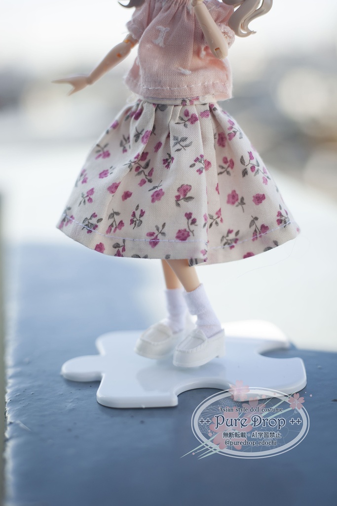 1/12 1/10 Aラインギャザースカート ピンク 白花(創彩少女庭園Sボディ確認