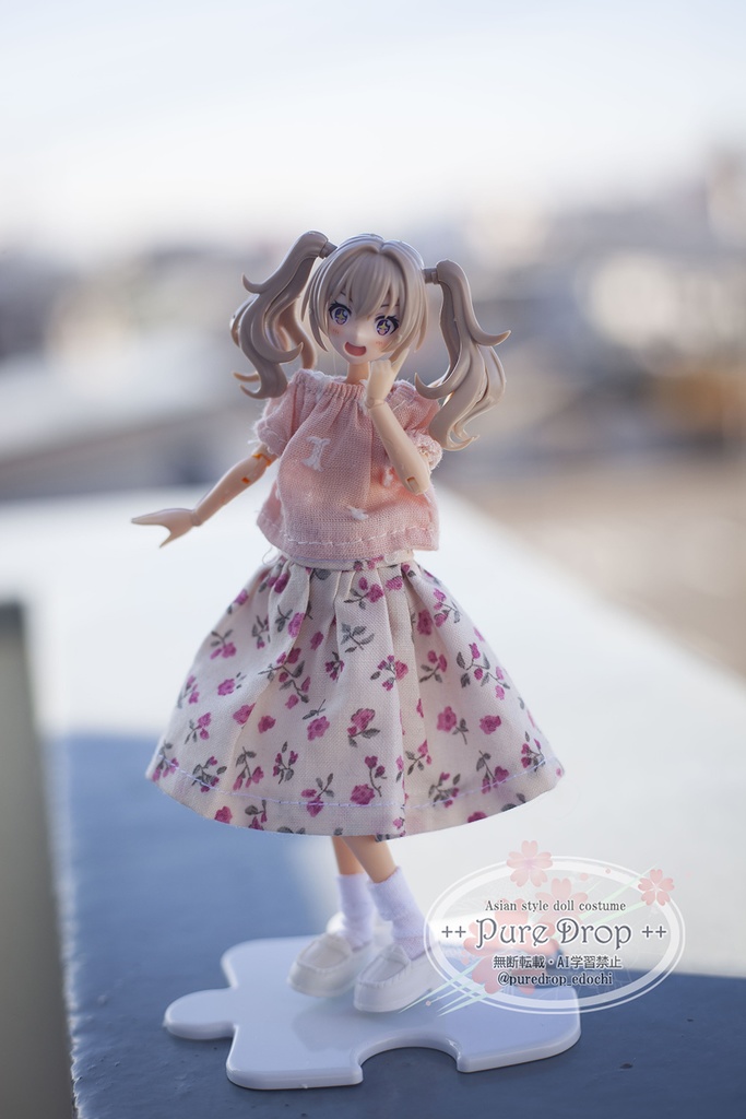1/12 1/10 Aラインギャザースカート ピンク 白花(創彩少女庭園Sボディ確認