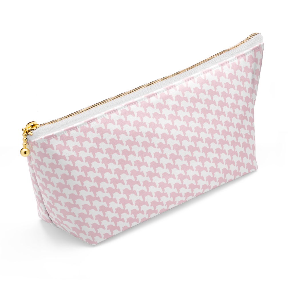 千馬格子ポーチ(ホワイトXピンク)