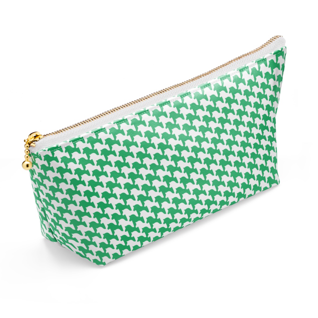 千馬格子ポーチ(ホワイトXグリーン)