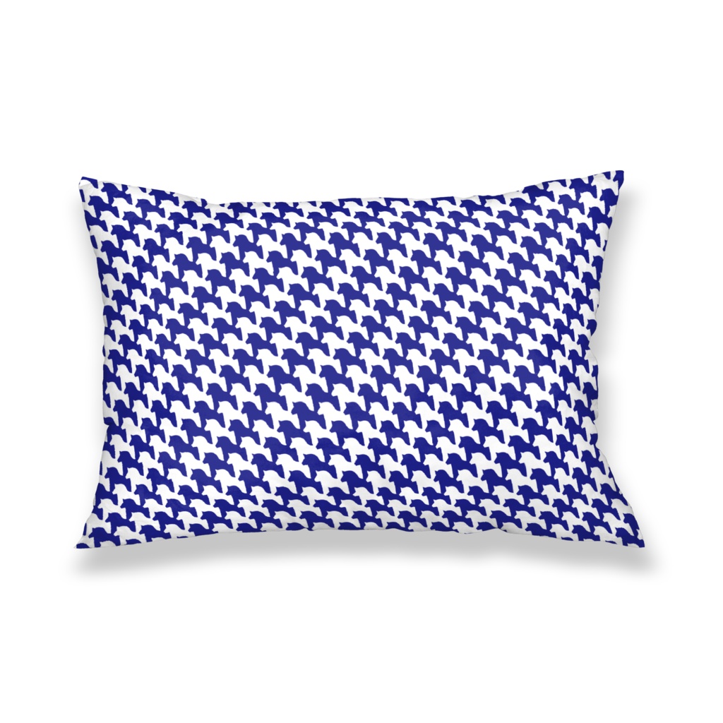 千馬格子枕カバー(ホワイトXブルー)