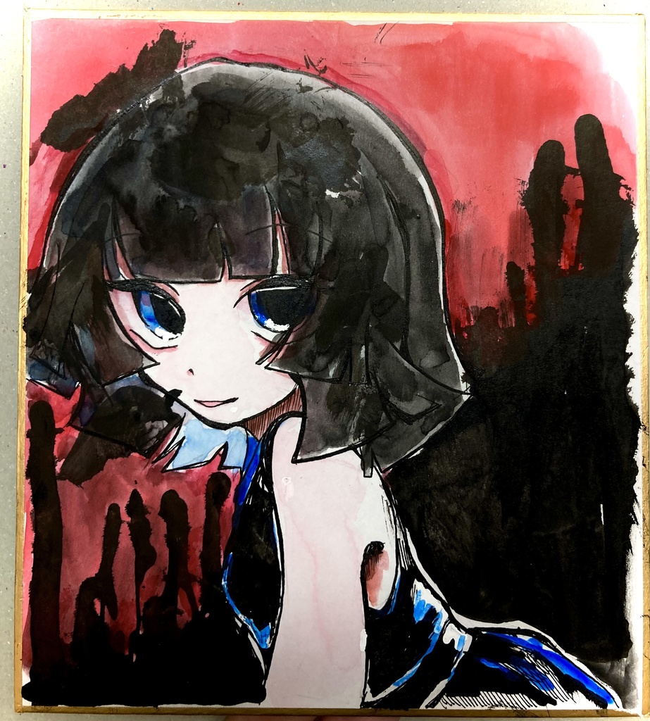 サチ青ミニ色紙原画