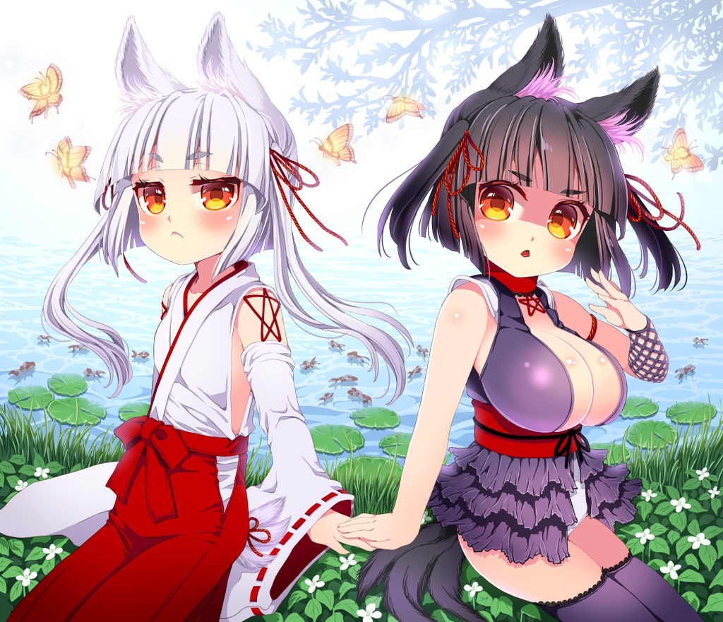 のじゃ■リババア狐さま(シロ&クロ)手帳型Androidケース