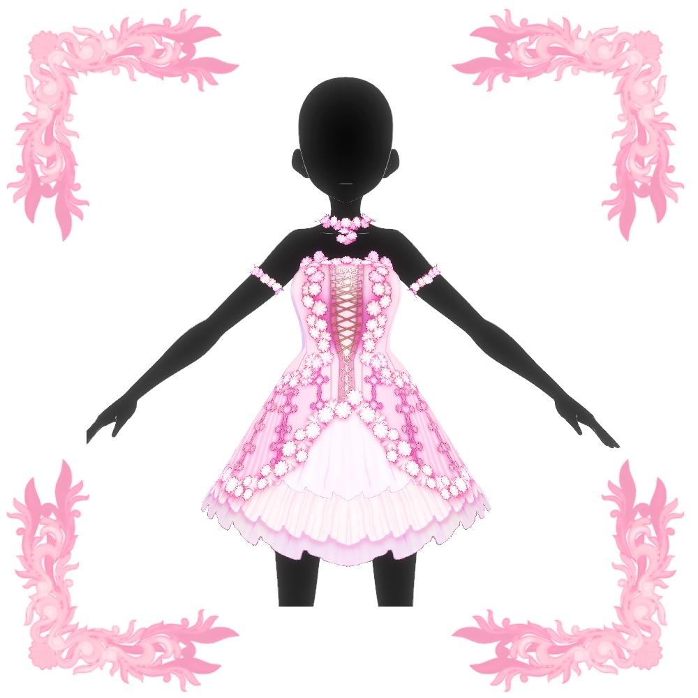 【Vroid用衣装テクスチャ】フラワーカットレースドレス4色