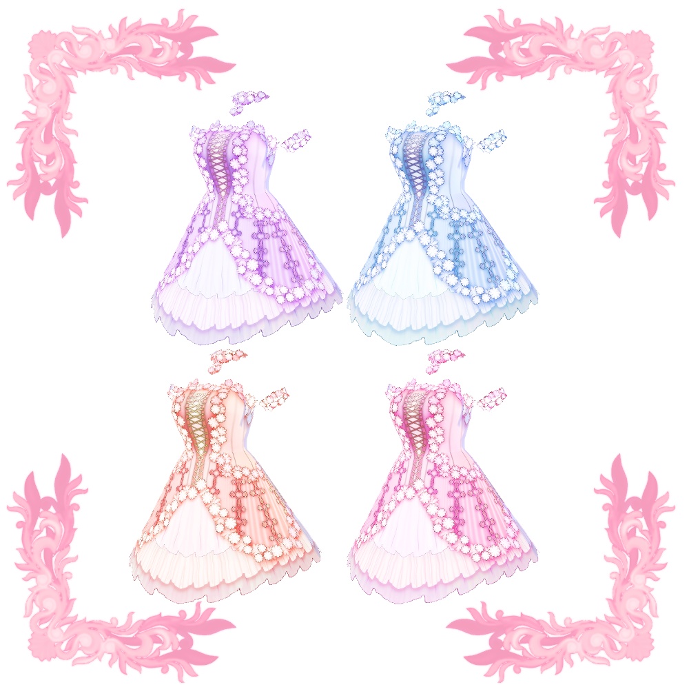 【Vroid用衣装テクスチャ】フラワーカットレースドレス4色