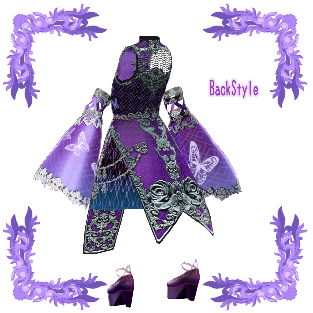 【Vroid用衣装テクスチャ】チャイナ風夜蝶セット(スカートver)3色