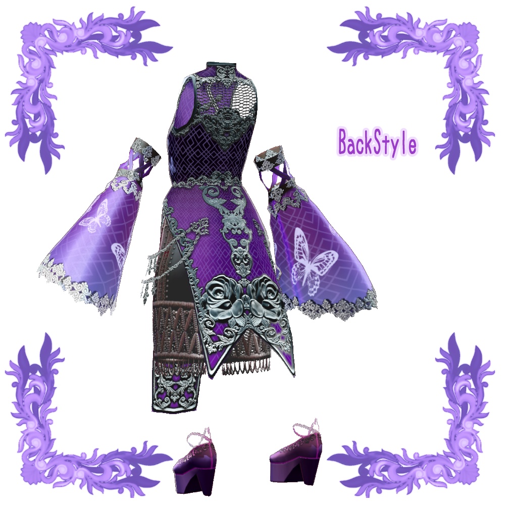 【Vroid用衣装テクスチャ】チャイナ風夜蝶セット(スパッツver)3色