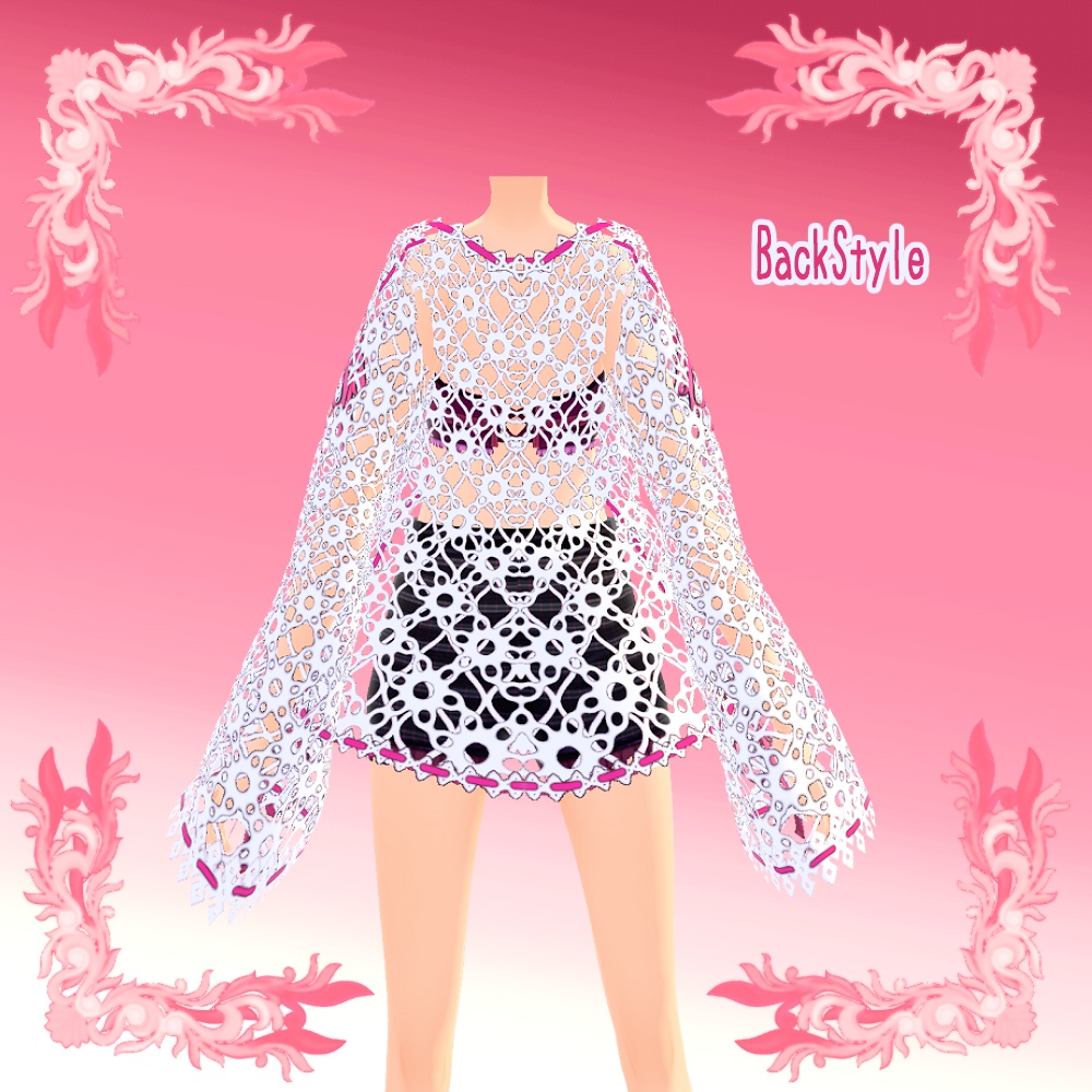 【Vroid用衣装テクスチャ】リボン付きカットレースカーディガンコーデ(5x4x3色)