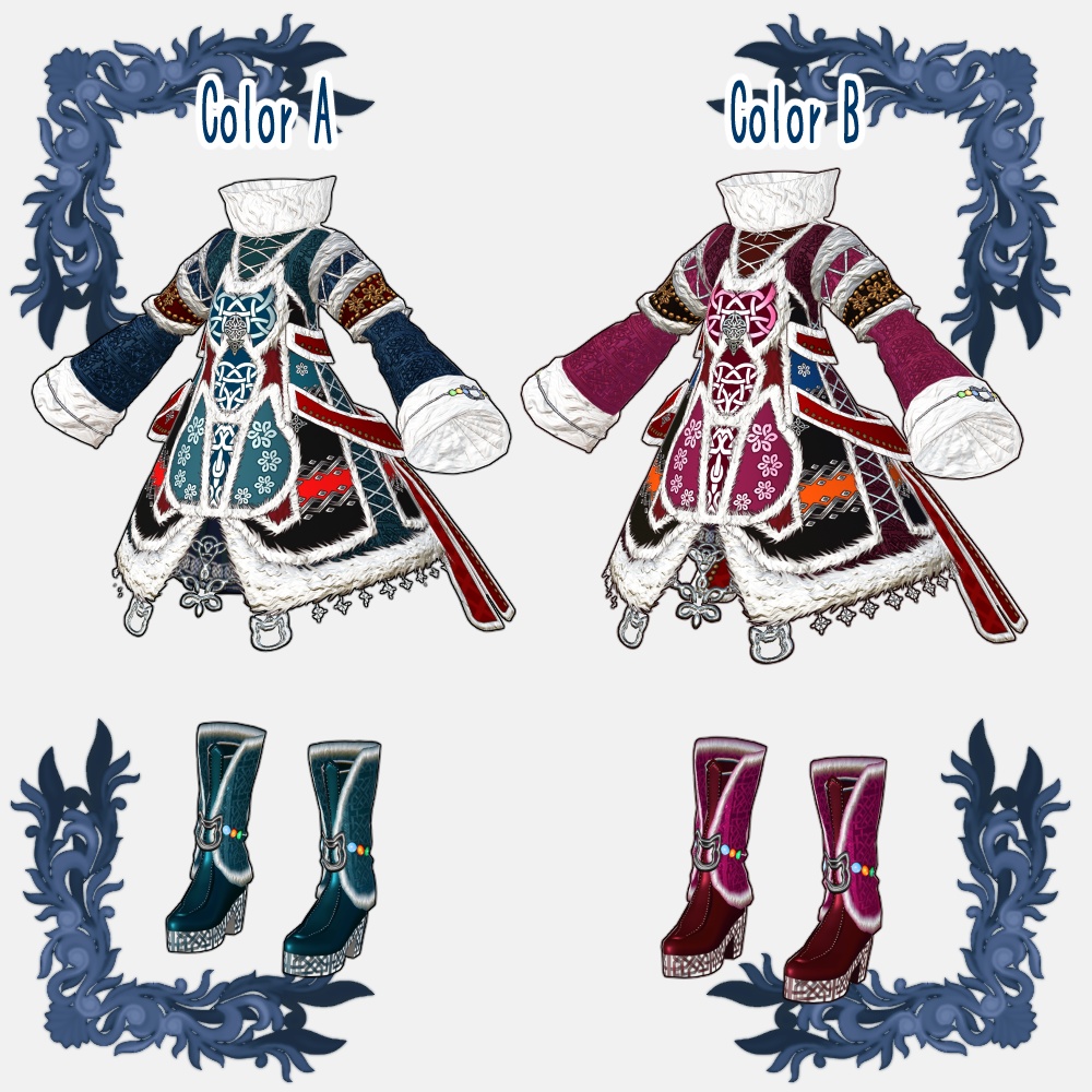 【Vroid用衣装テクスチャ】北方山岳村の衣装【4Colors set】