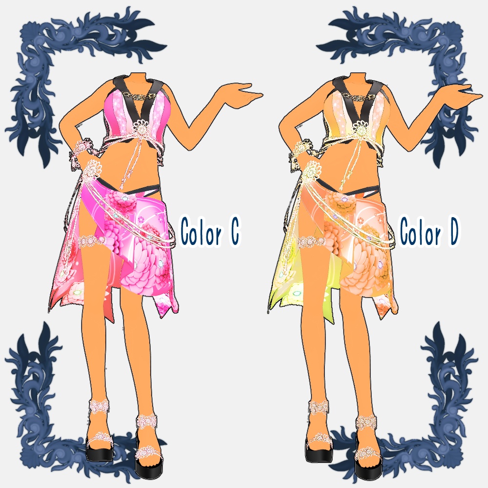 【Vroid用衣装テクスチャ】和花柄の水着【5Colors set】