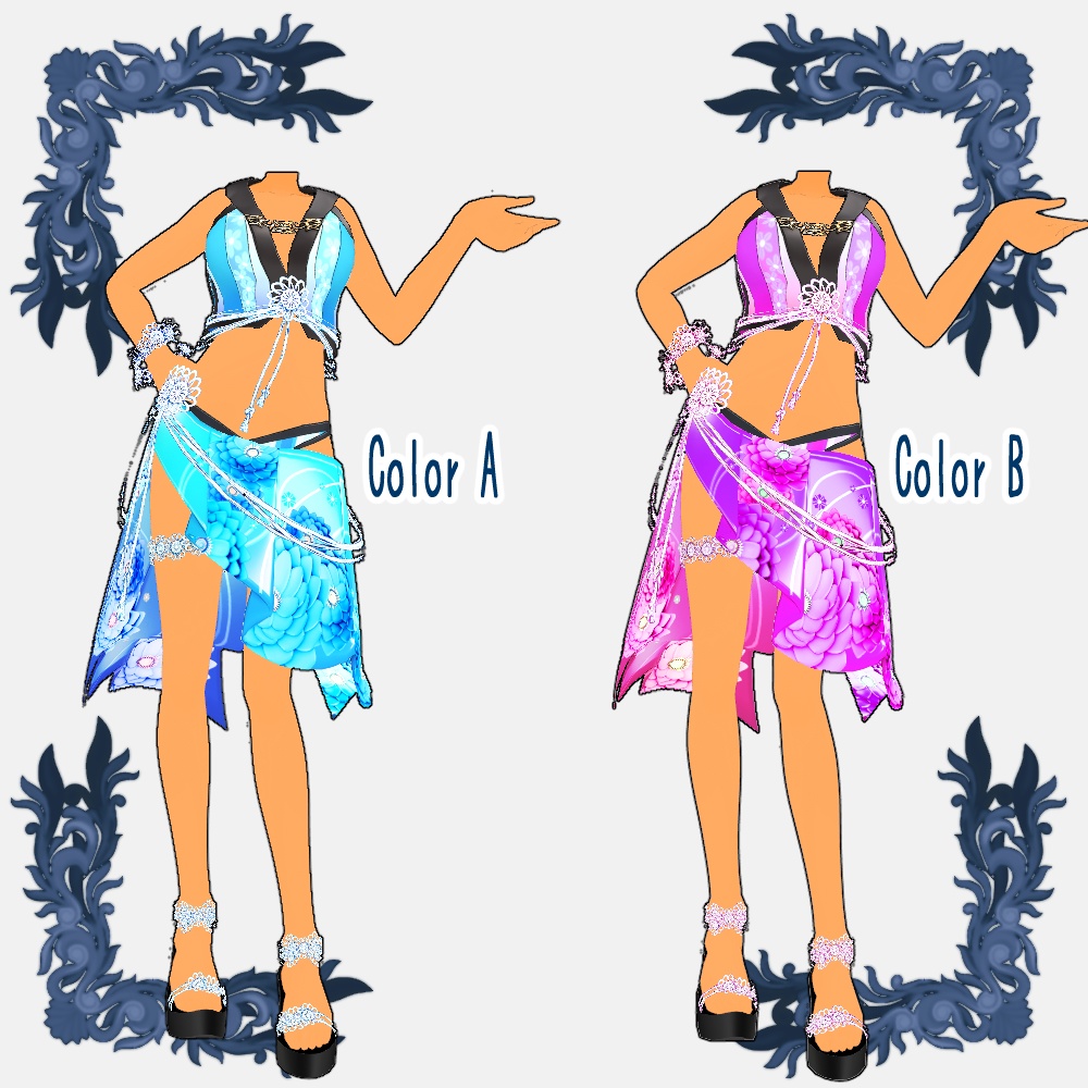 【Vroid用衣装テクスチャ】和花柄の水着【5Colors set】