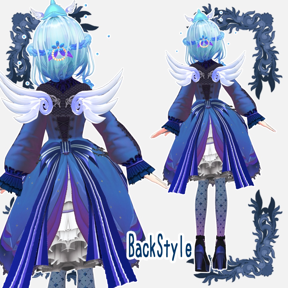 【Vroid用衣装テクスチャ】クラシカルフリルワンピ【3Colors set】