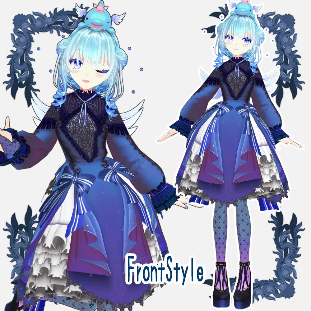 【Vroid用衣装テクスチャ】クラシカルフリルワンピ【3Colors set】