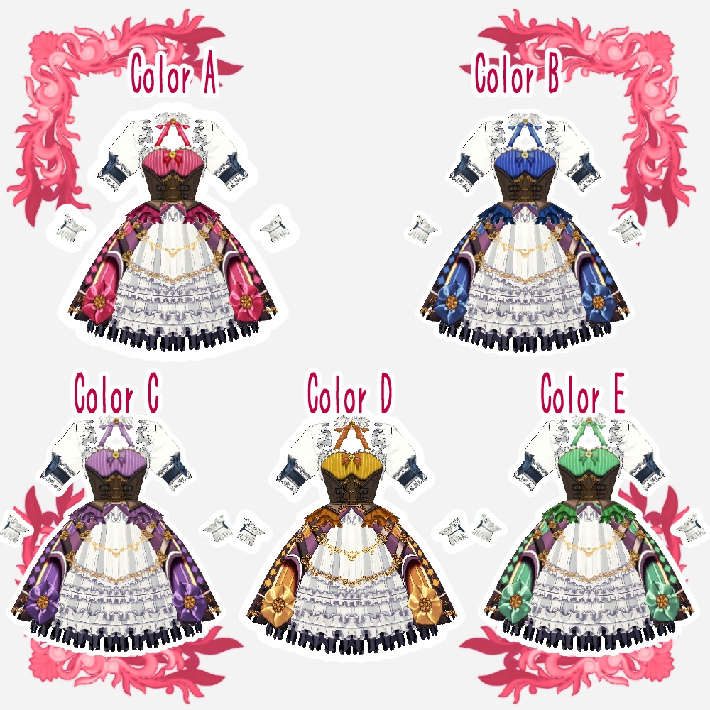 【Vroid用衣装テクスチャ】フリルストライプワンピ【5Colors+α】