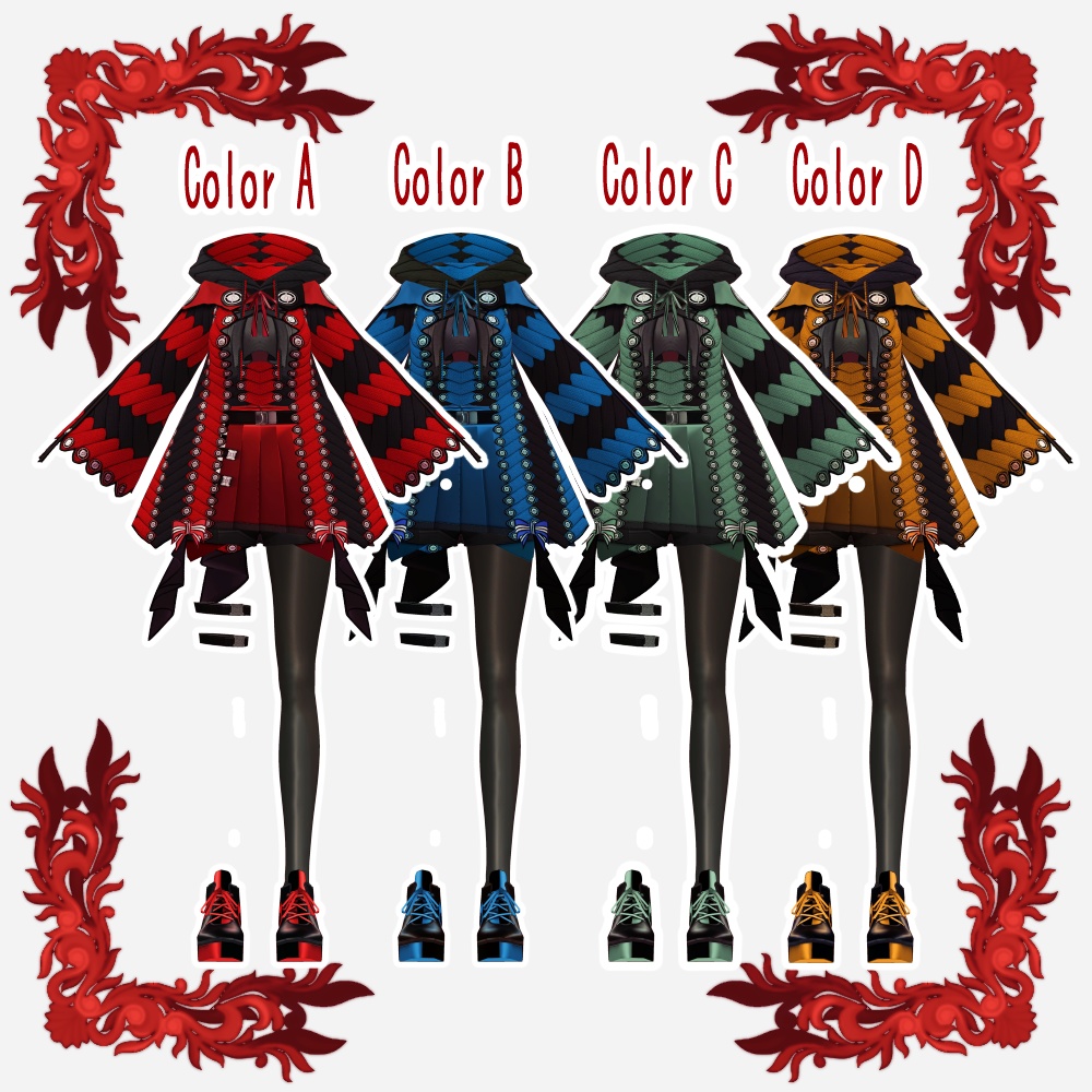 【Vroid用衣装テクスチャ】Neko-Techコートセット【4Colors set】