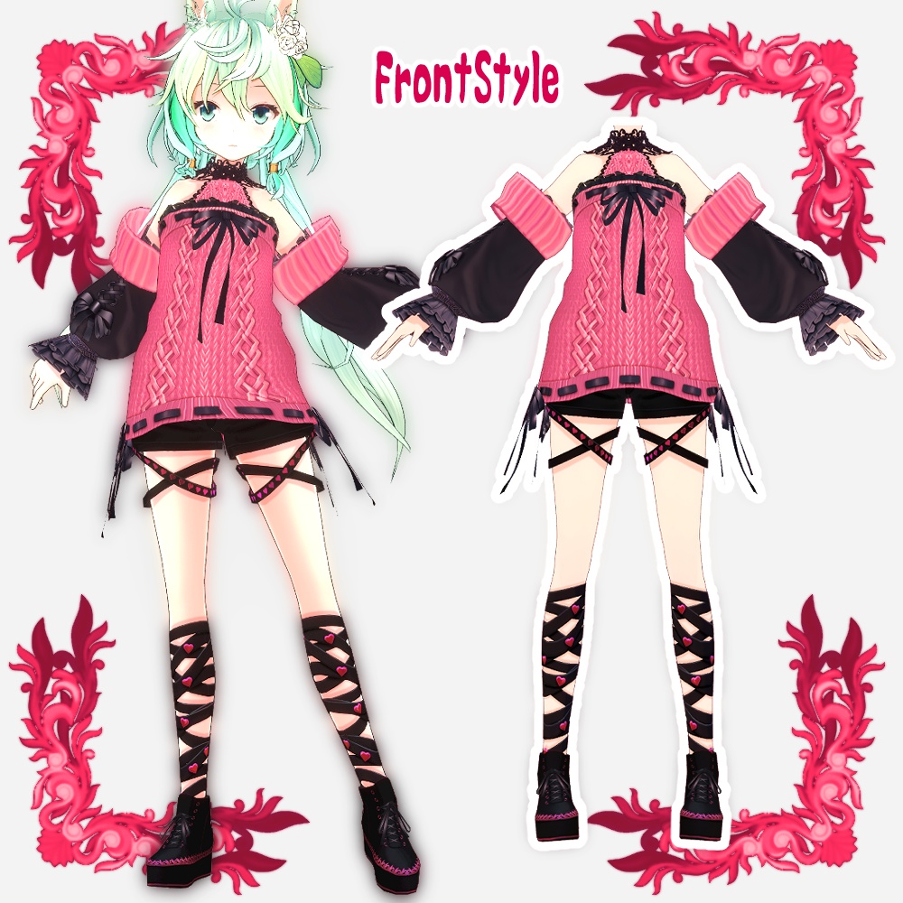 【Vroid用衣装】小悪魔リボンニット【2Colors】