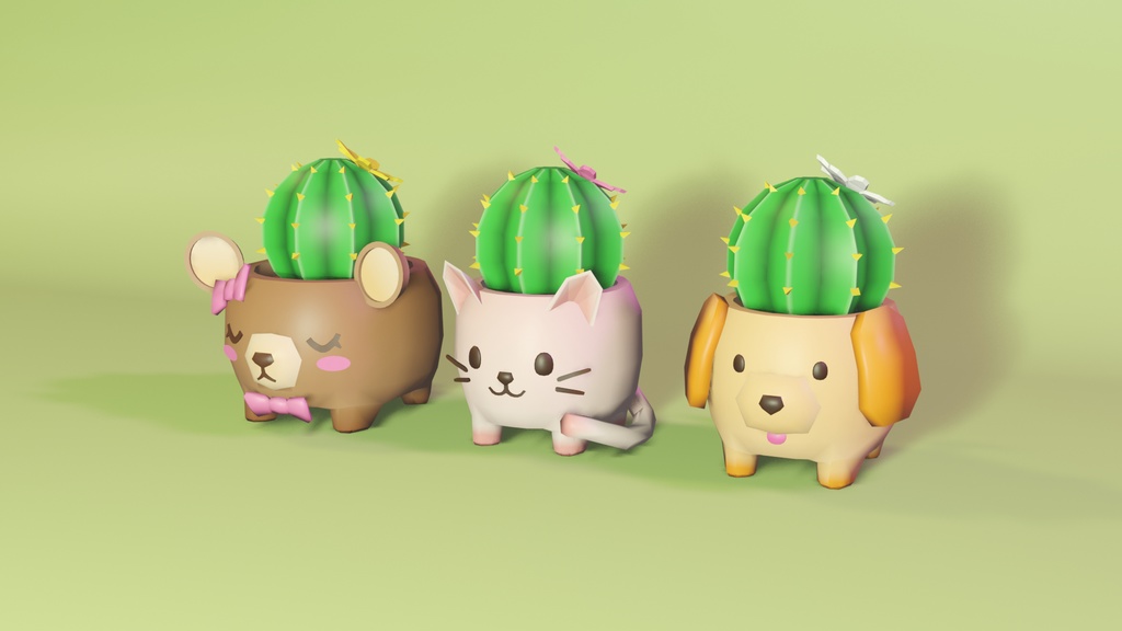 【VRChatワールド用】【超軽量】かわいい鉢植え　３種セット
