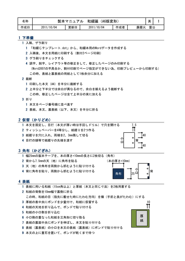 製本マニュアル　和綴篇（A6版変形）