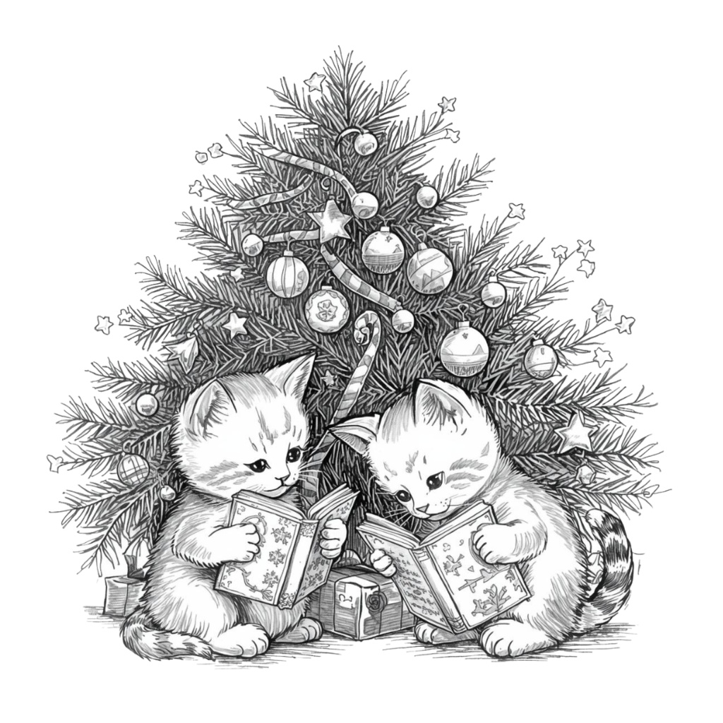 🎄🐾 クリスマス × 猫の線画クリップアート 12点+1 おまけセット 🐾🎄