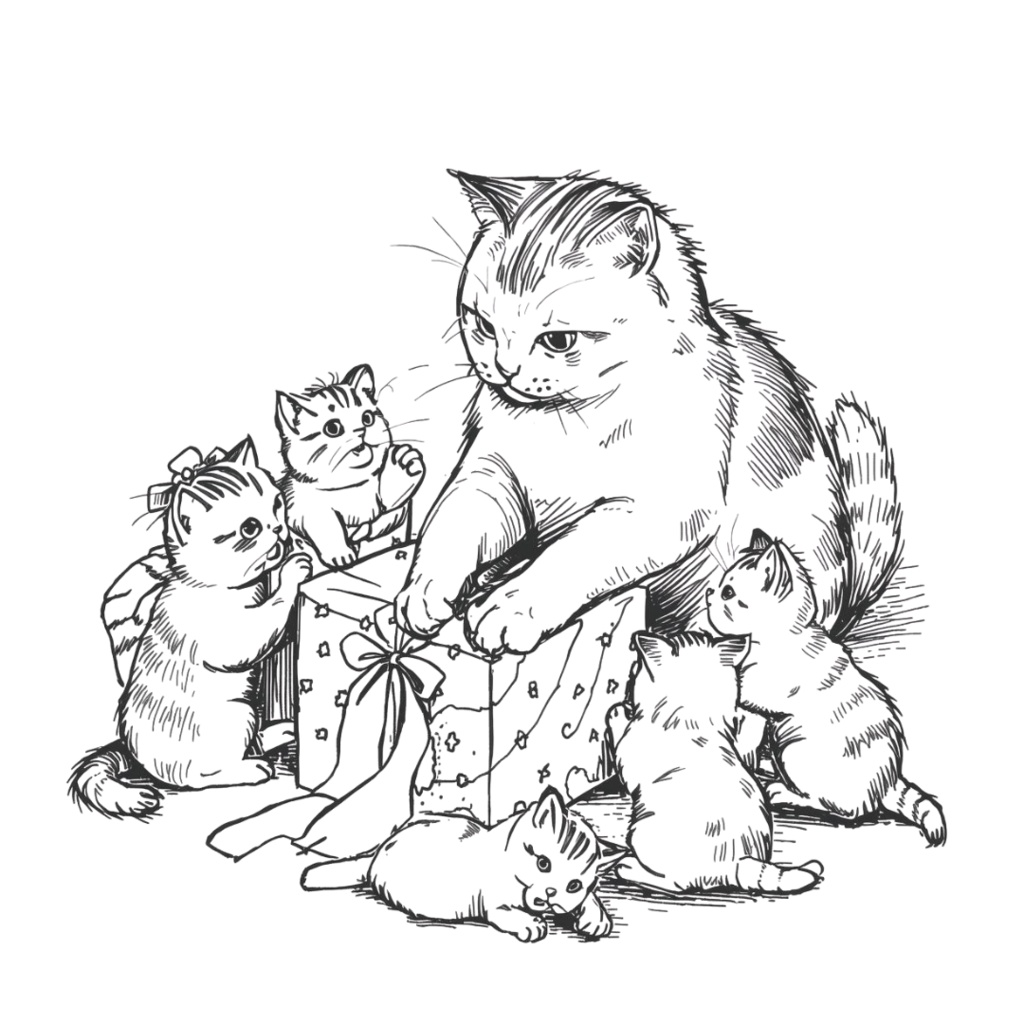 🎄🐾 クリスマス × 猫の線画クリップアート 12点+1 おまけセット 🐾🎄