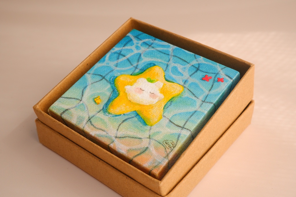 ミニキャンバス原画「ぷかぷかのお昼寝」