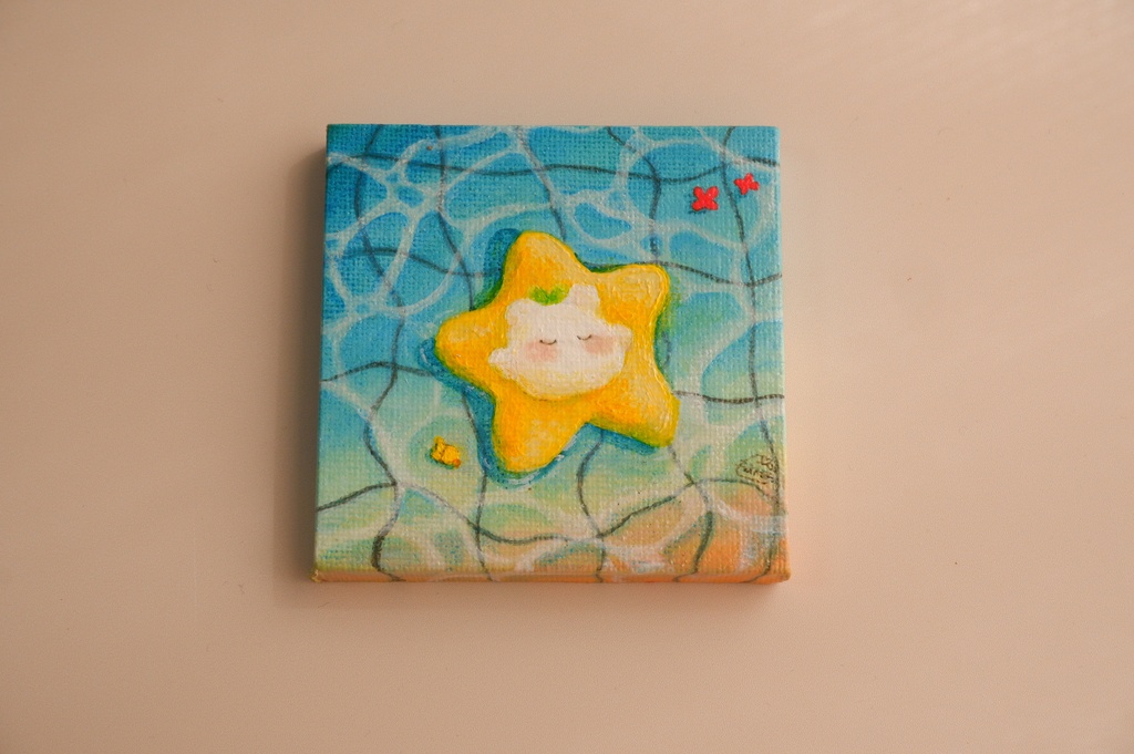 ミニキャンバス原画「ぷかぷかのお昼寝」