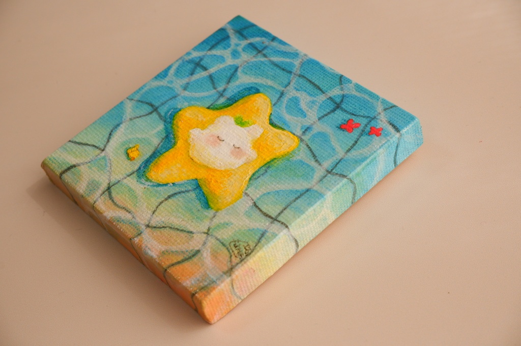 ミニキャンバス原画「ぷかぷかのお昼寝」