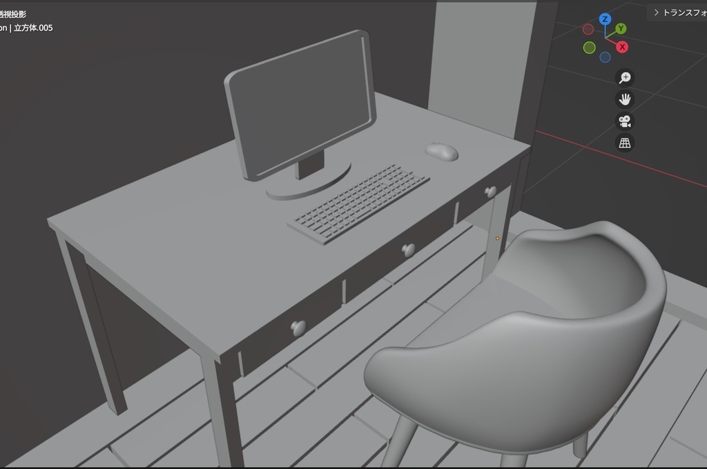 デスクワークセット(机、椅子、デスクトップPC、キーボード、マウス)の３Dプリントモデル(stl)