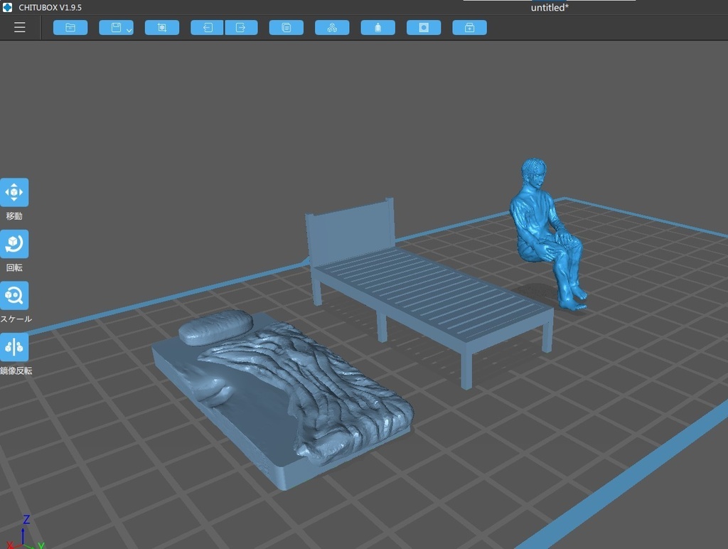 ベッドに腰掛ける男性の3Dプリントモデル(stl)