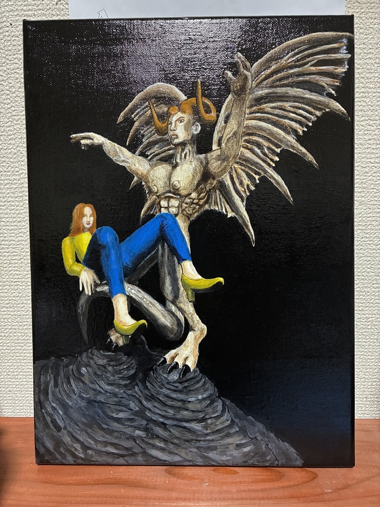 アクリル画　原画　「巨大な赤い龍」