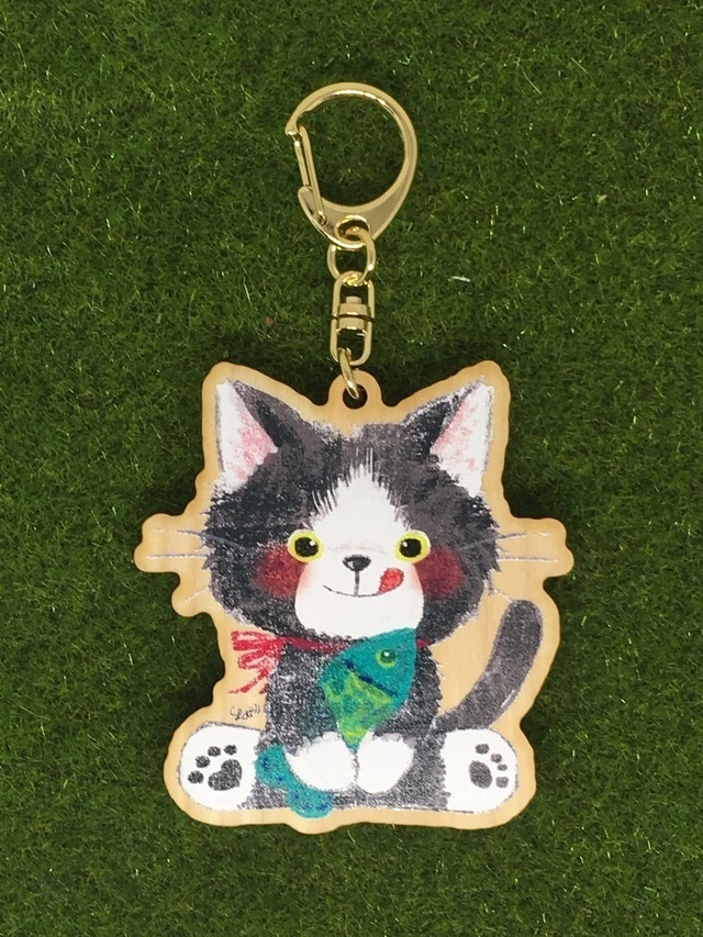 【在庫はハチワレのみ】木製キーホルダー いぬとねこ